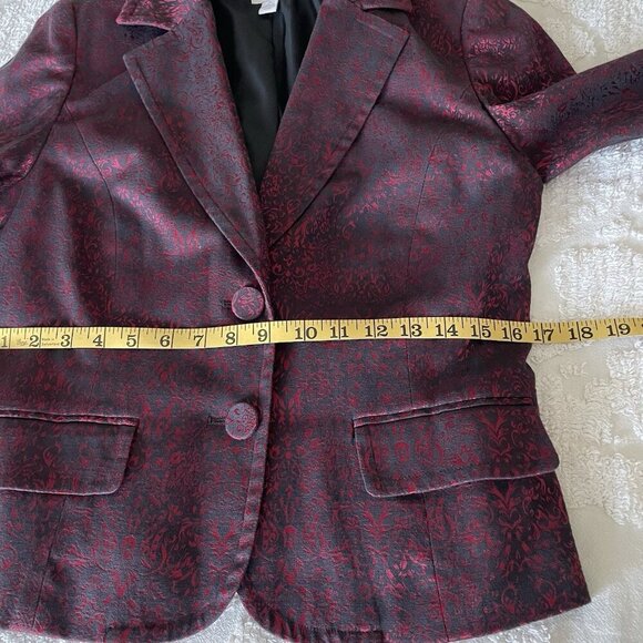 Vintage Y2K Red Black Baroque Jacquard Satin Blazer Jacket Whimsigoth Romantic L - Picture 9 of 13